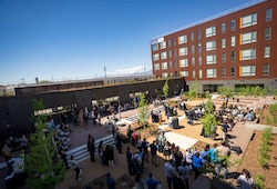 (Rick Egan | The Salt Lake Tribune) Ribbon-cutting ceremony officially opens the SPARK Apartments on North Temple on Wednesday, May 7, 2025.

